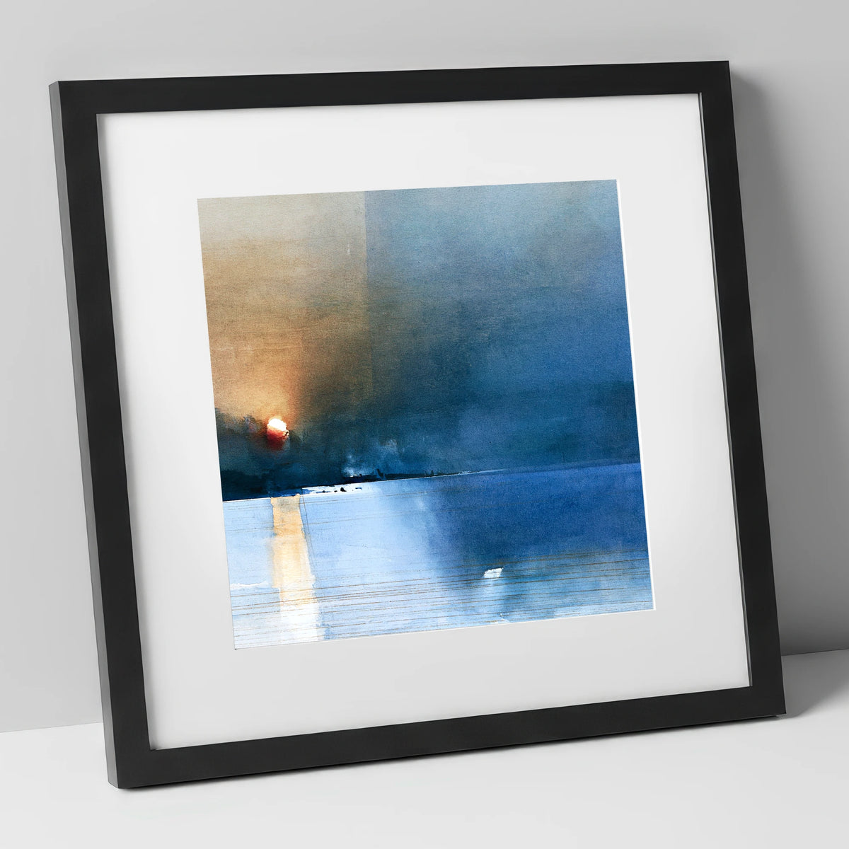 Indigo Sunset Over Lake Waters lake district lake art print in black frame