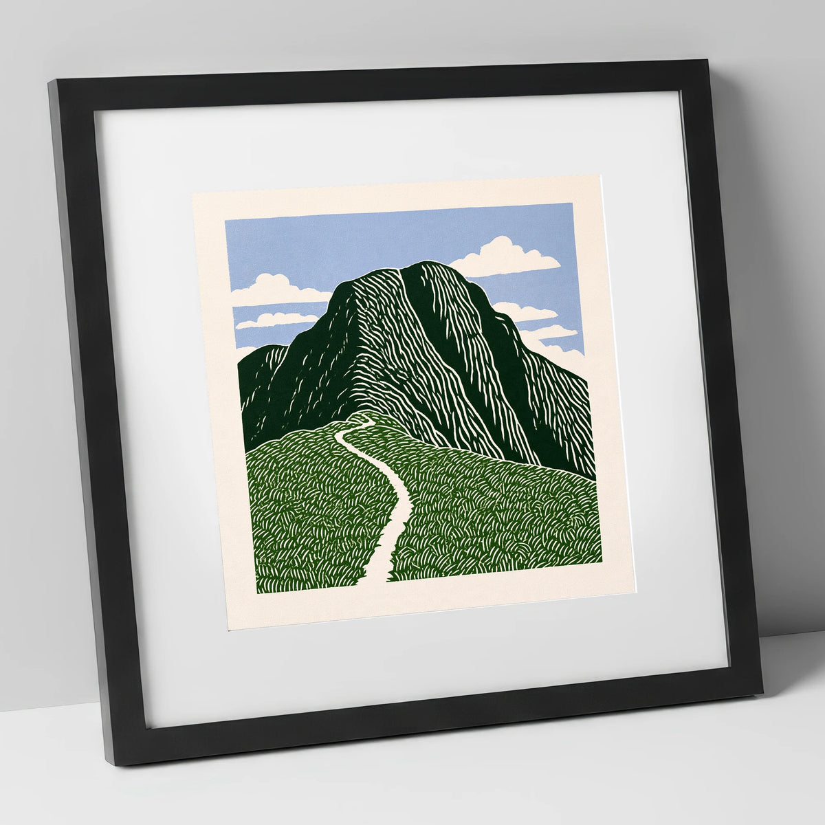 Graphic Scafell Pike Mountain Path lake district fell art print in black frame