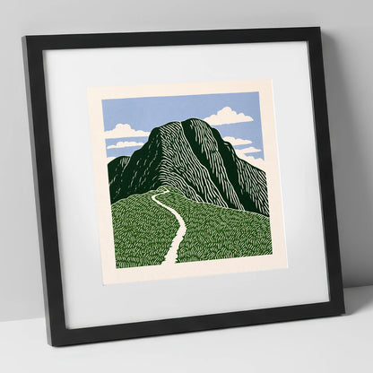 Graphic Scafell Pike Mountain Path lake district fell art print in black frame