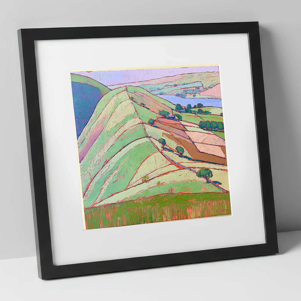 Vibrant Beda Fell Above Patterdale lake district village art print in black frame