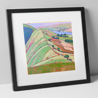 Vibrant Beda Fell Above Patterdale lake district village art print in black frame