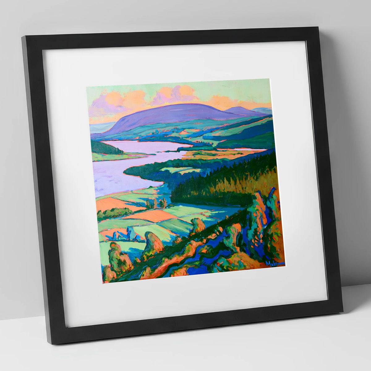 Vibrant Bassenthwaite Lake and Fells lake district lake art print in black frame