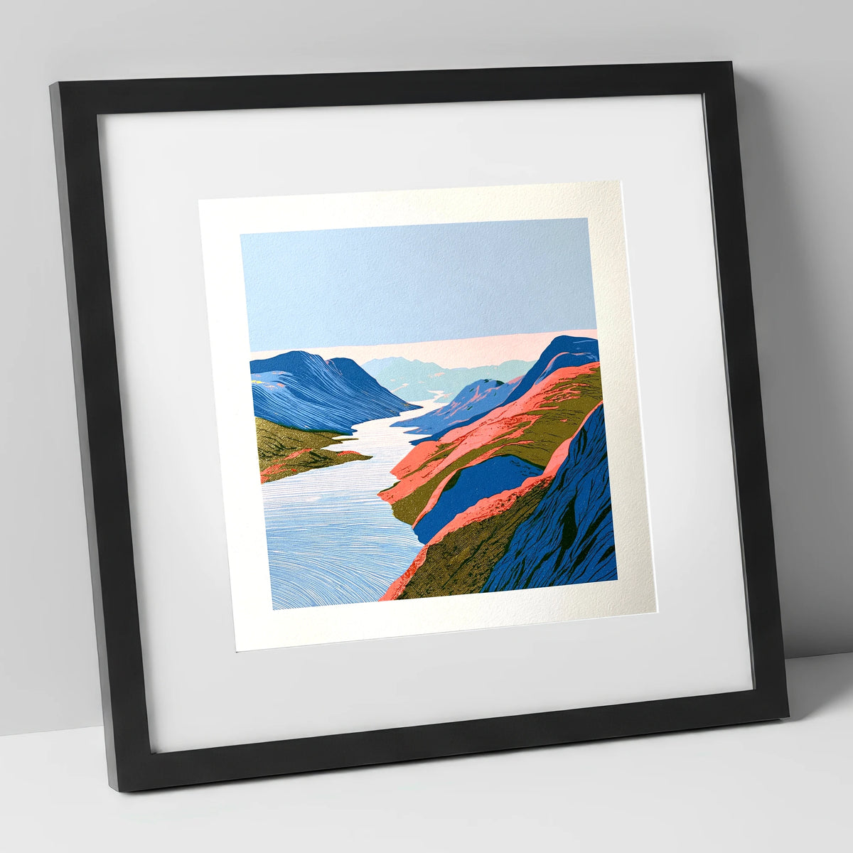 Vibrant Summit View Over the Lake lake district fell art print in black frame