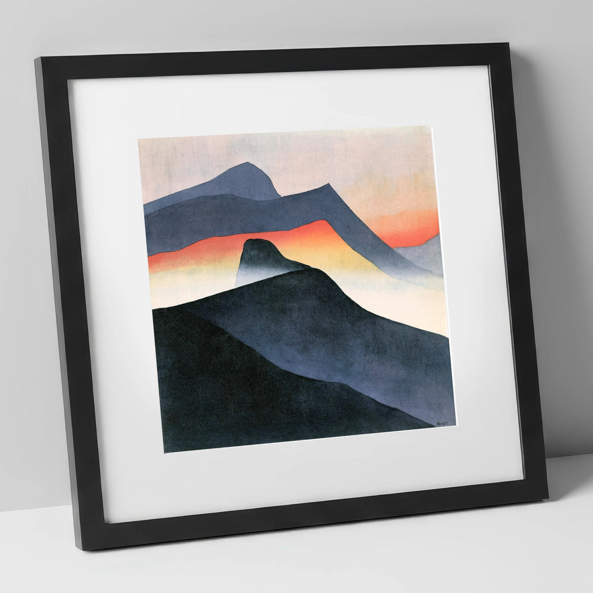 Mountain Ridge in Orange Mist lake district fell art print in black frame