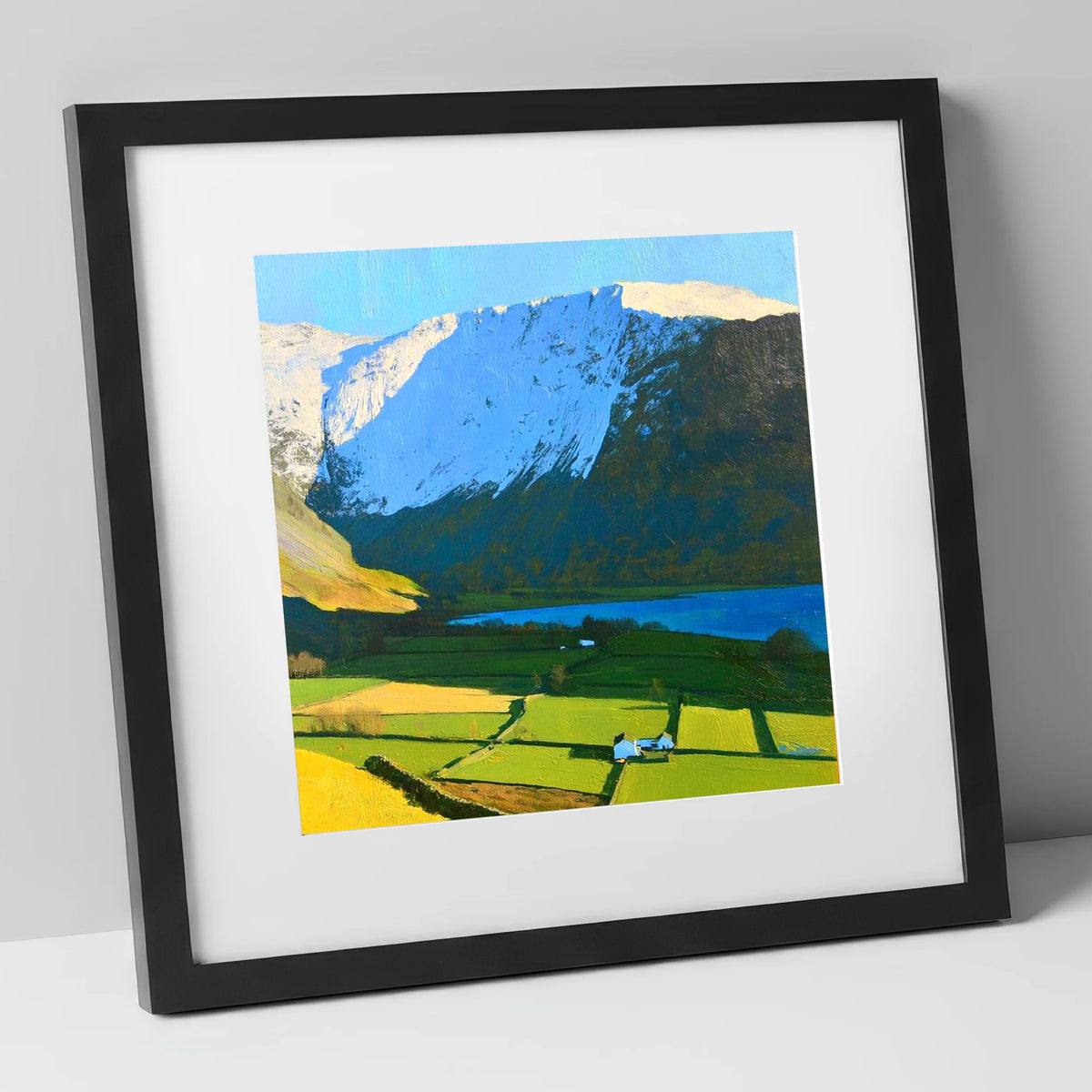 Sunlit Fields Below High Hartsop Dodd lake district fell art print in black frame