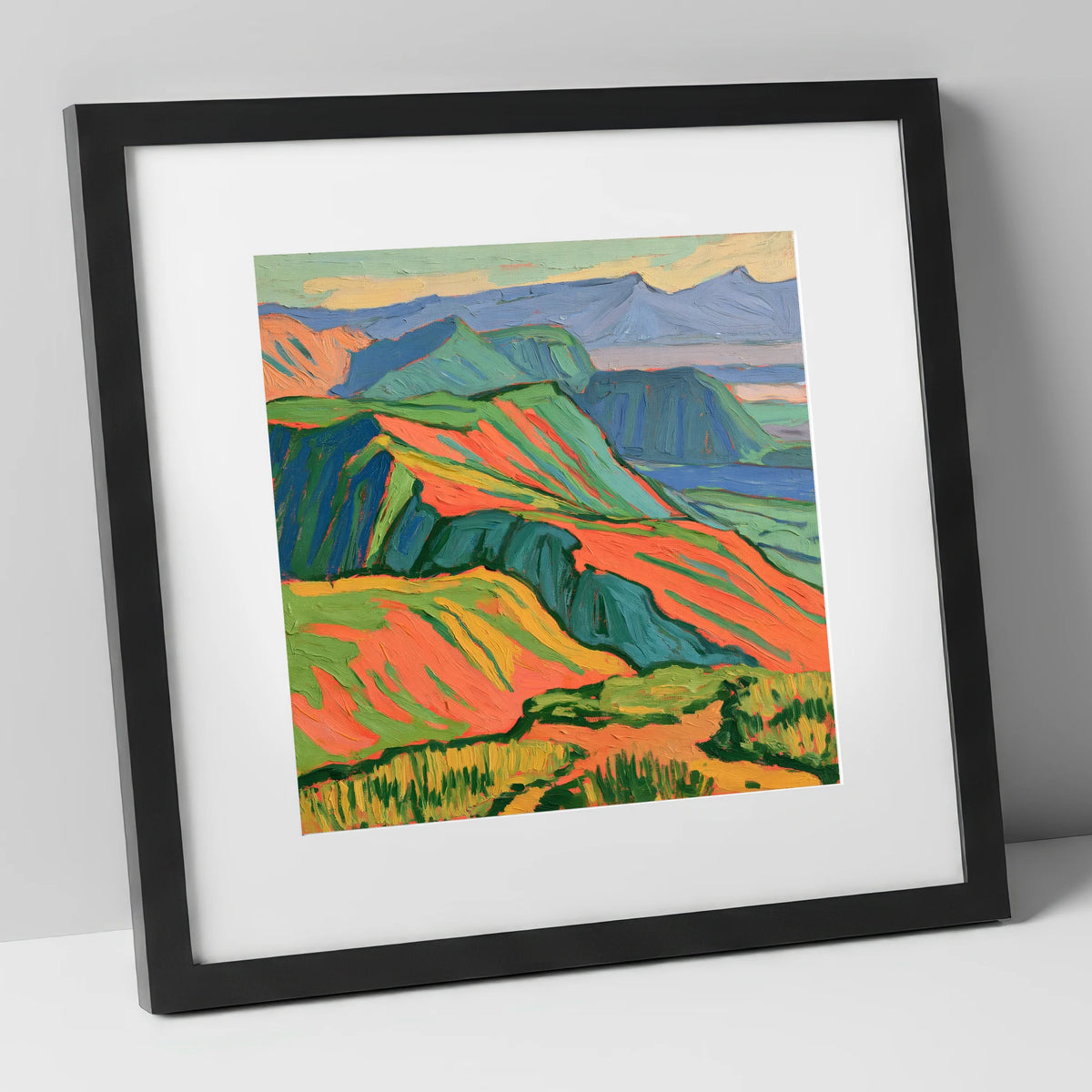 Vibrant Fells Summit View lake district fell art print in black frame