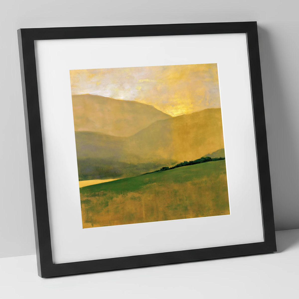 Golden Fells and Green Valley lake district valley art print in black frame