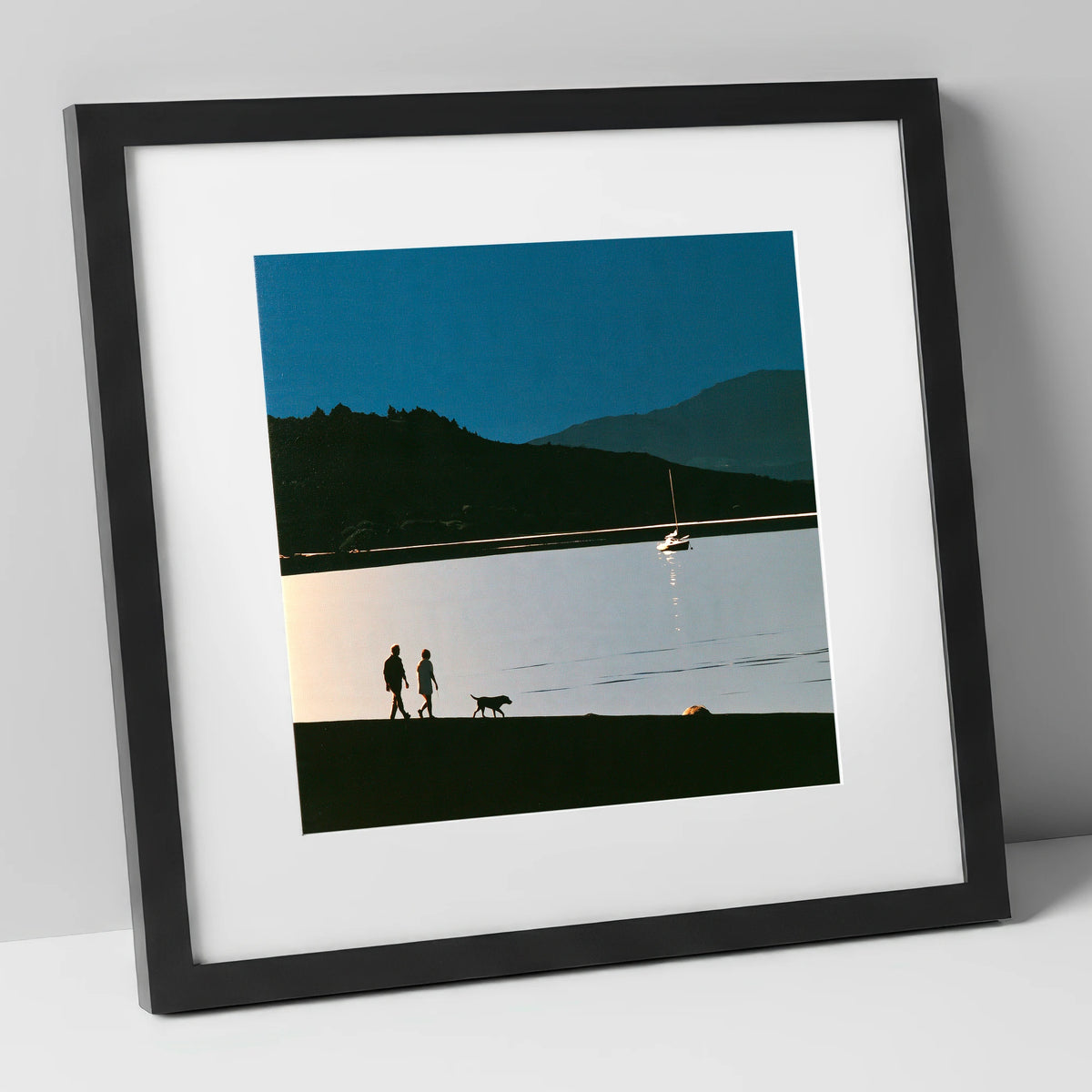 Windermere Dog Walk in Silhouette gifts for dog walkers art print in black frame