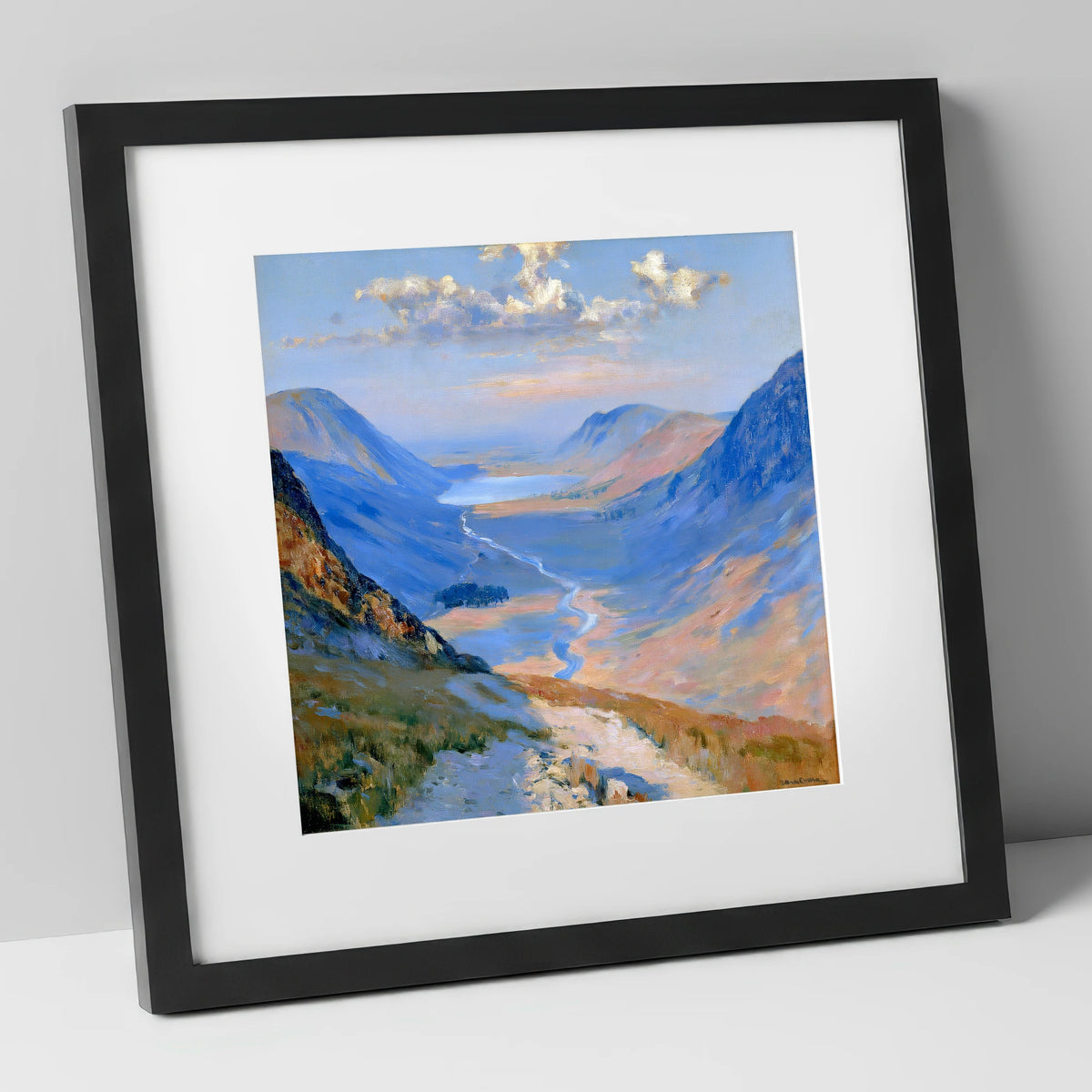Sunlit Valley Trail from Haystacks lake district fell art print in black frame