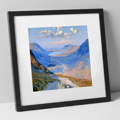 Sunlit Valley Trail from Haystacks lake district fell art print in black frame