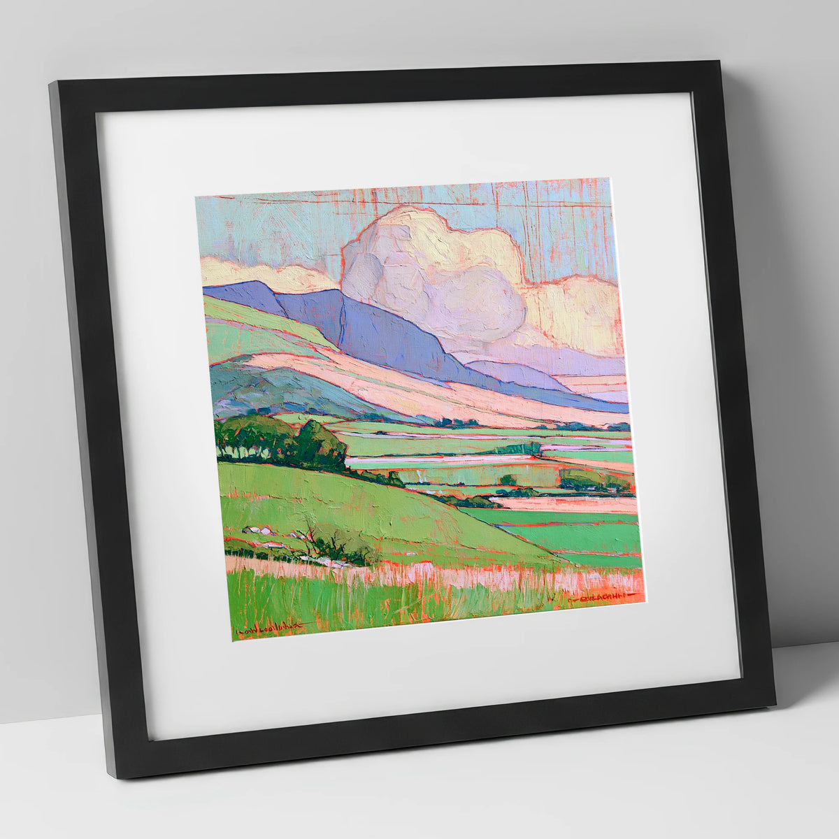 Vibrant Fells Under Billowing Cloud lake district fell art print in black frame