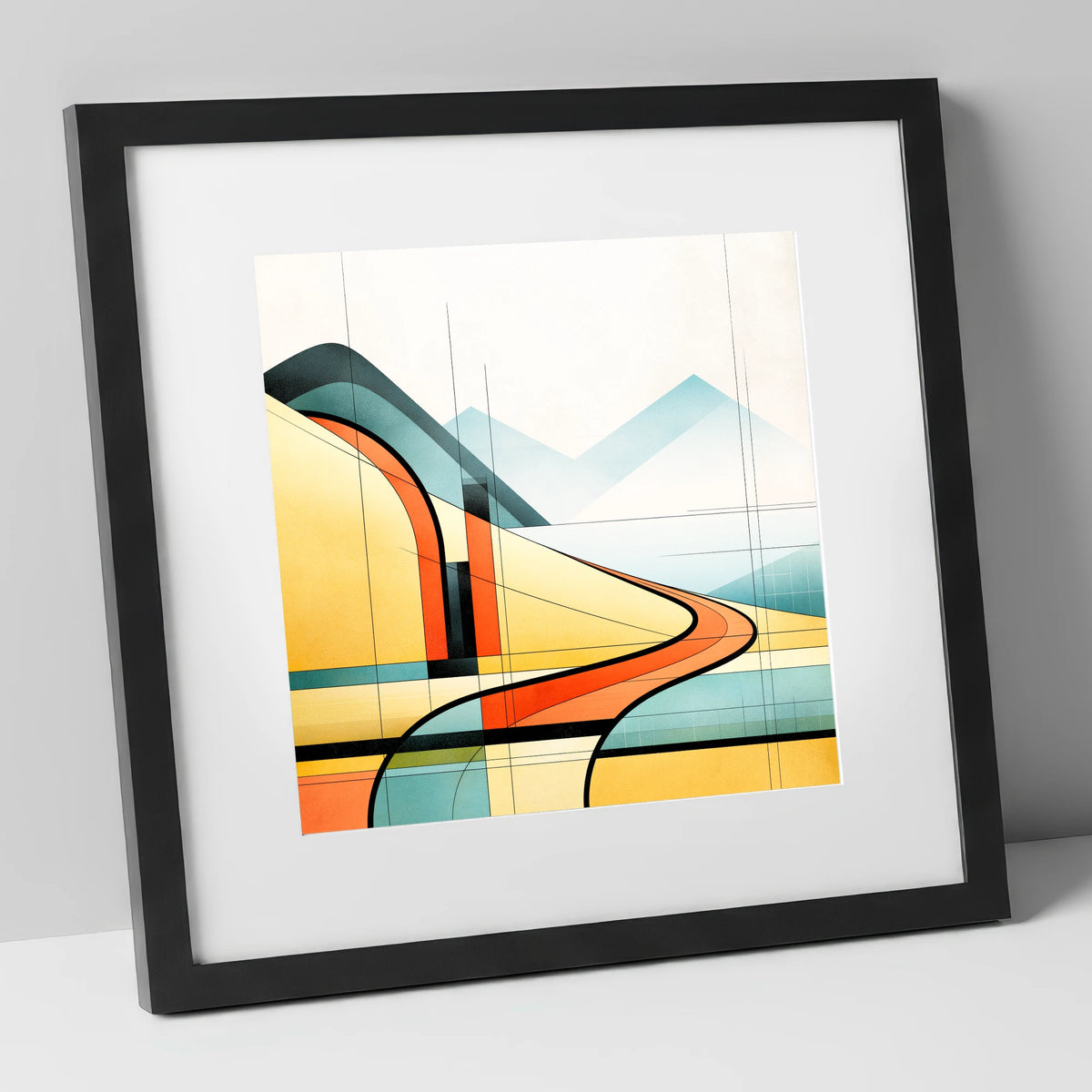 Geometric Golden Evening Fells lake district sky art print in black frame