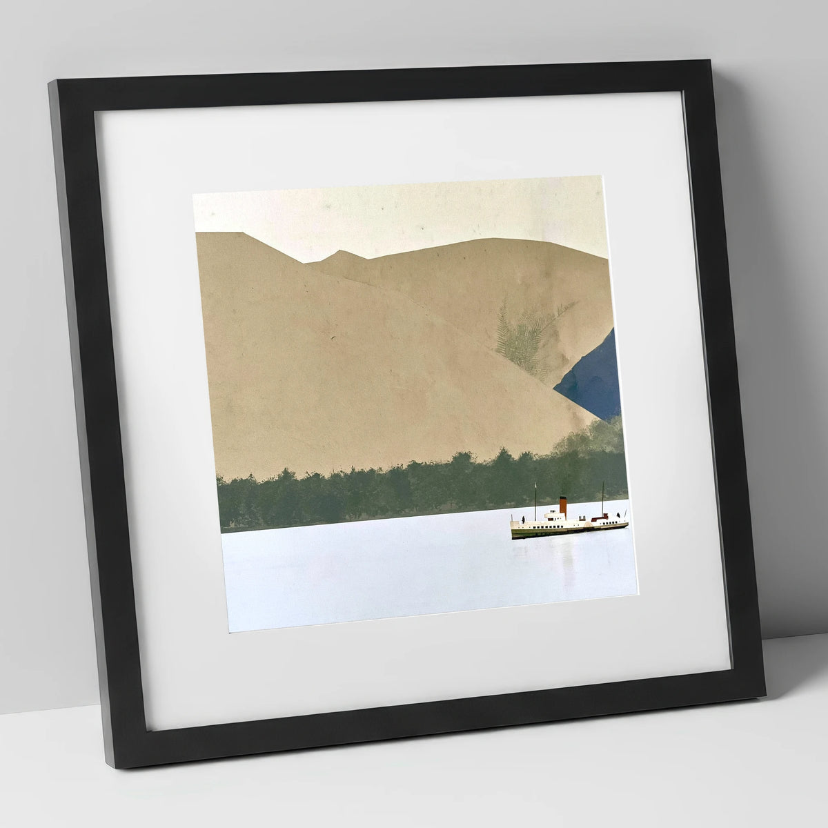 Ullswater Steamer Beneath Earthy Fells lake district lake art print in black frame