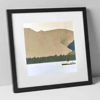 Ullswater Steamer Beneath Earthy Fells lake district lake art print in black frame