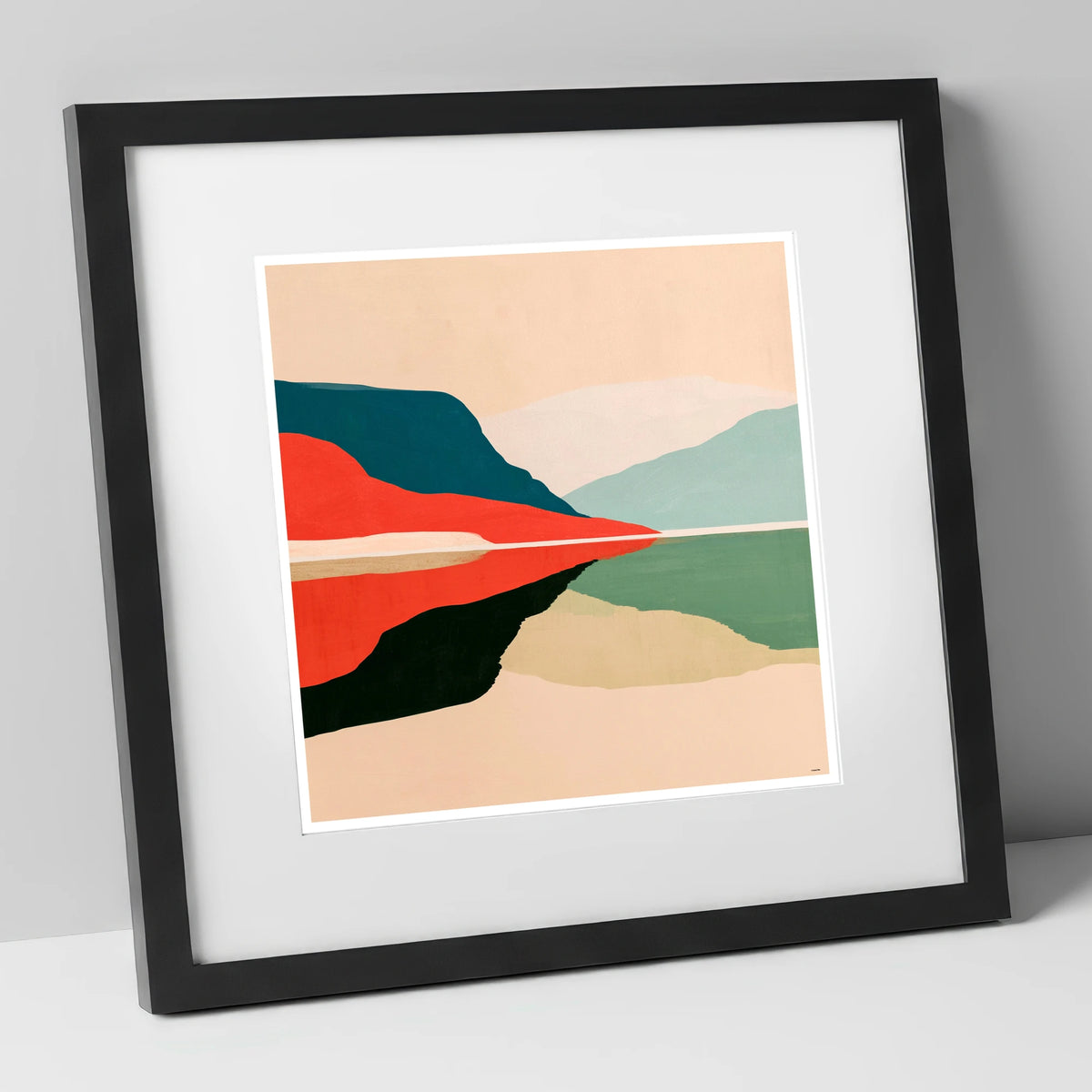 Contemporary Calm Lake Reflections lake district lake art print in black frame