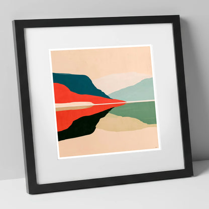 Contemporary Calm Lake Reflections lake district lake art print in black frame