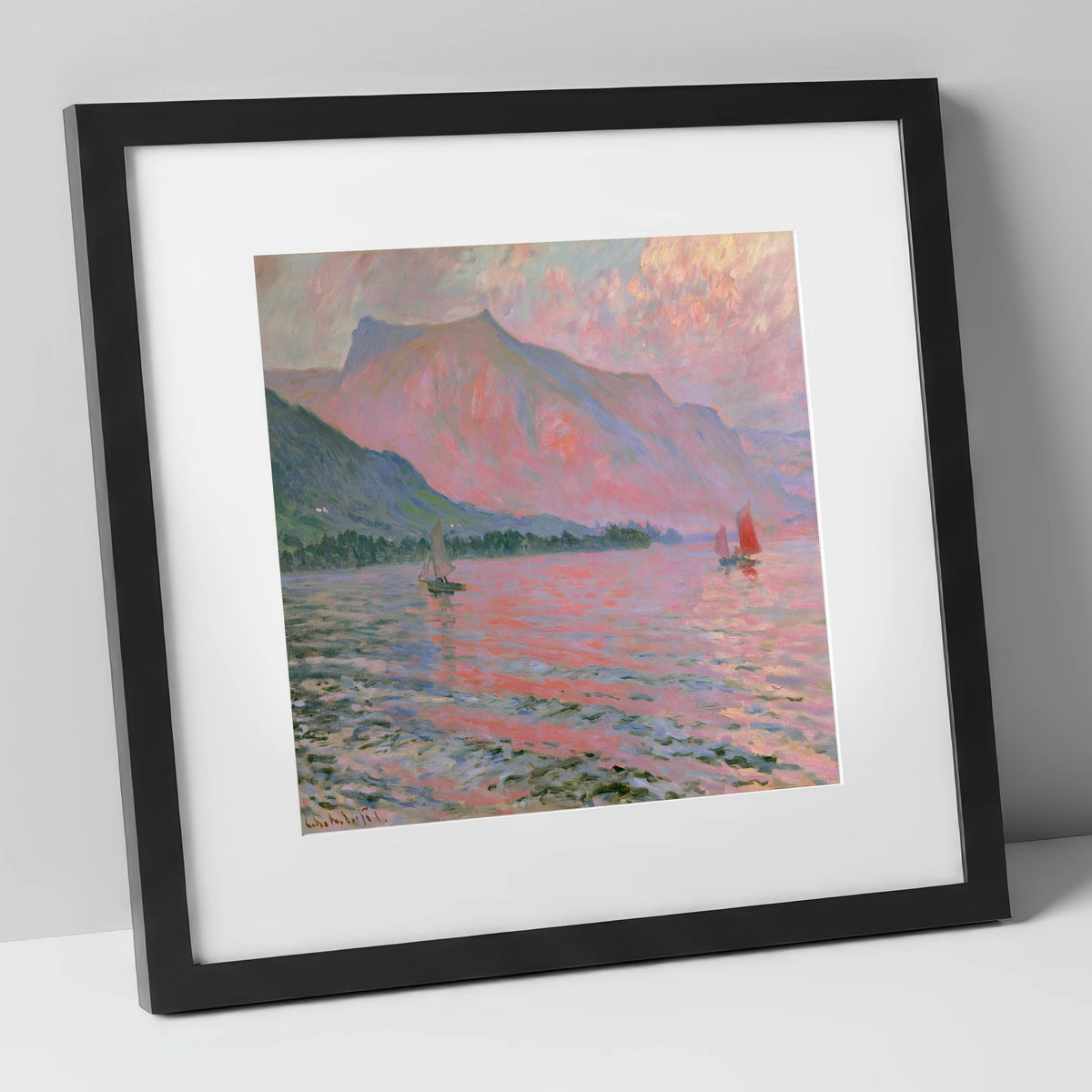 Sunset Sailboats on Windermere lake district lake art print in black frame