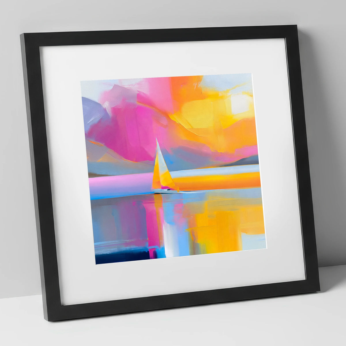 Vibrant Sailboat on the Lake lake district walking art print in black frame