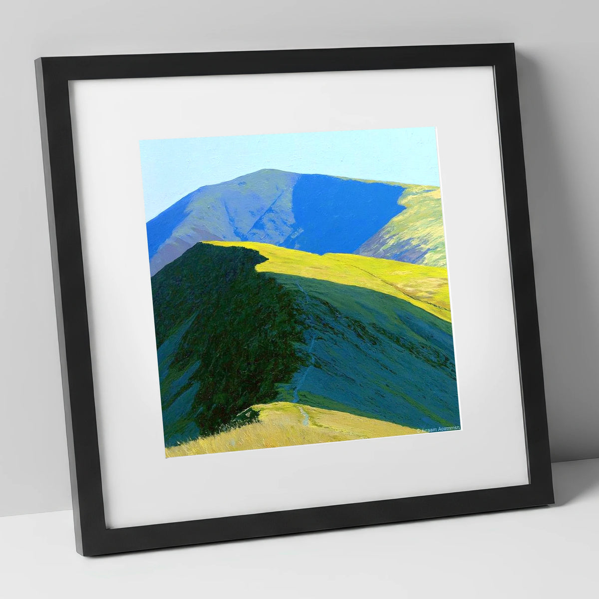 Great Rigg Sunlit Ridge Path lake district fell art print in black frame