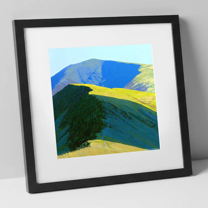 Great Rigg Sunlit Ridge Path lake district fell art print in black frame