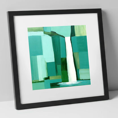 Scale Force Waterfall In Teal lake district waterfall art print in black frame