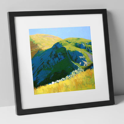 Sunlit Ridge on Birks Fell lake district fell art print in black frame