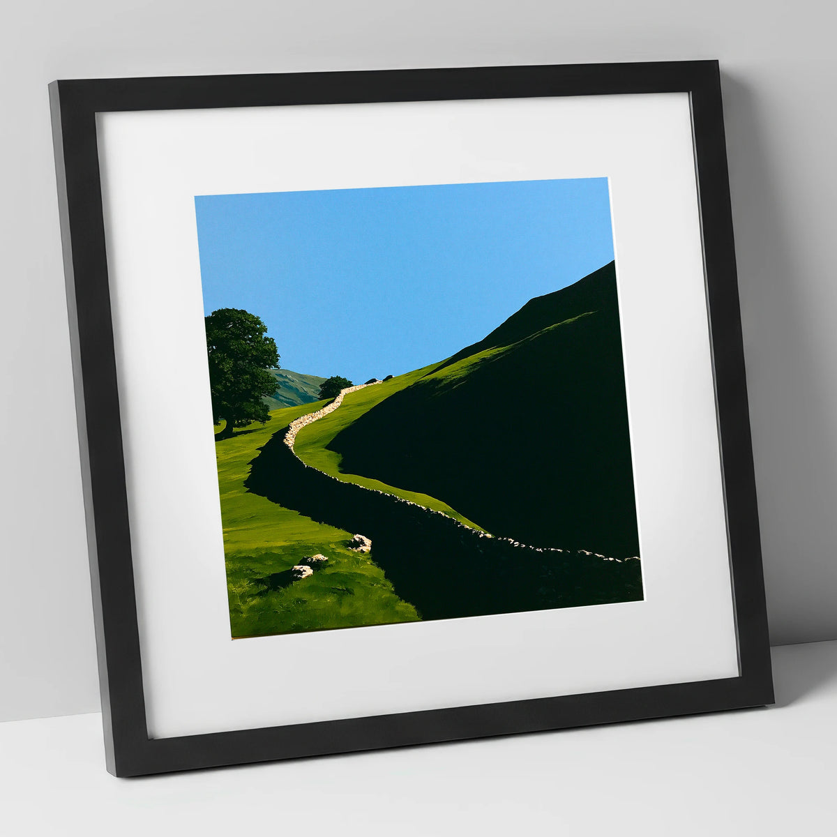 Shadowed Valley Drystone Wall lake district valley art print in black frame