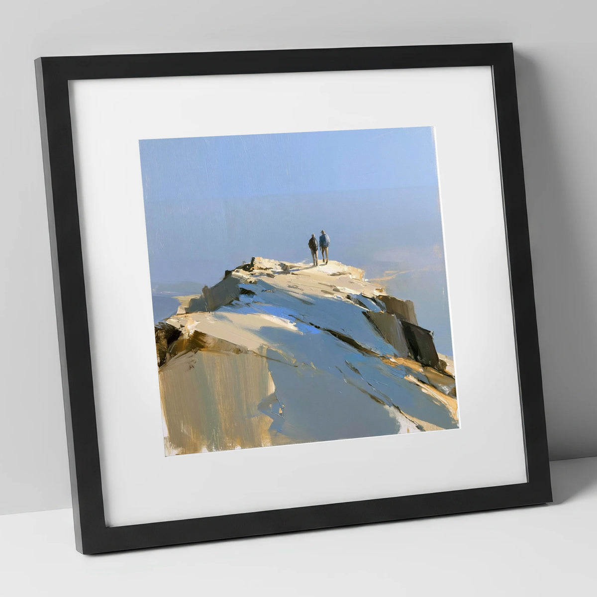 Hikers on the Sunlit Summit lake district fell art print in black frame