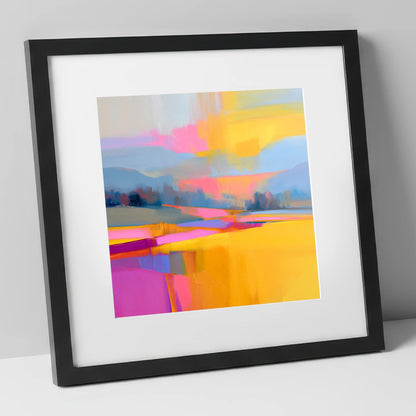 Fuchsia and Gold Evening Fells lake district sky art print in black frame