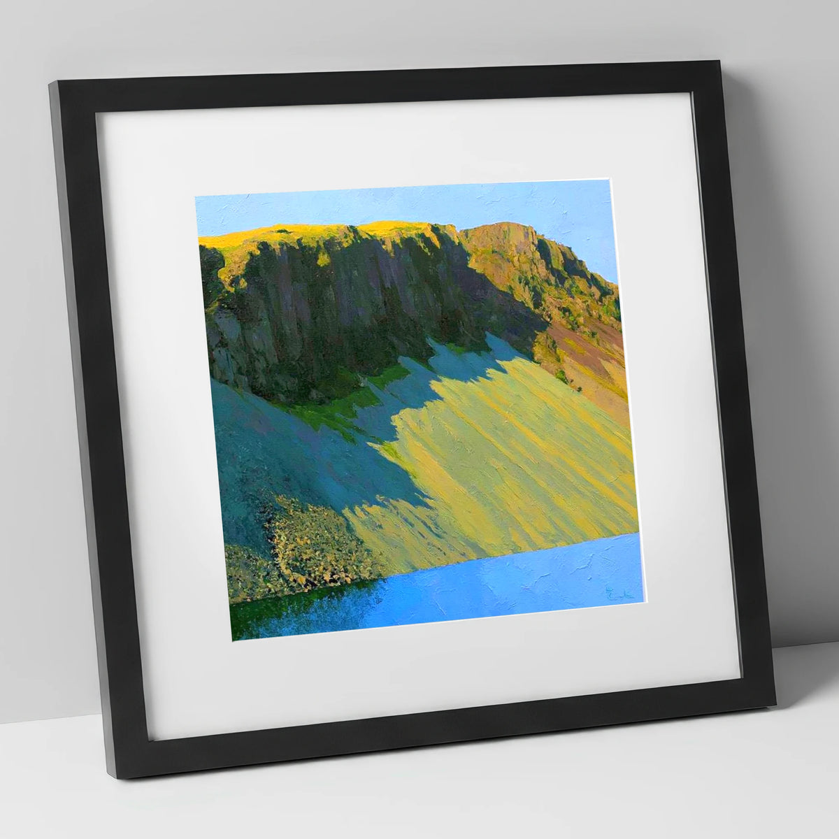 Sunlit Screes of Illgill Head lake district fell art print in black frame