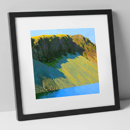 Sunlit Screes of Illgill Head lake district fell art print in black frame