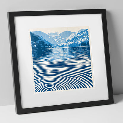 Cobalt Ripples on Dawn Lake lake district lake art print in black frame