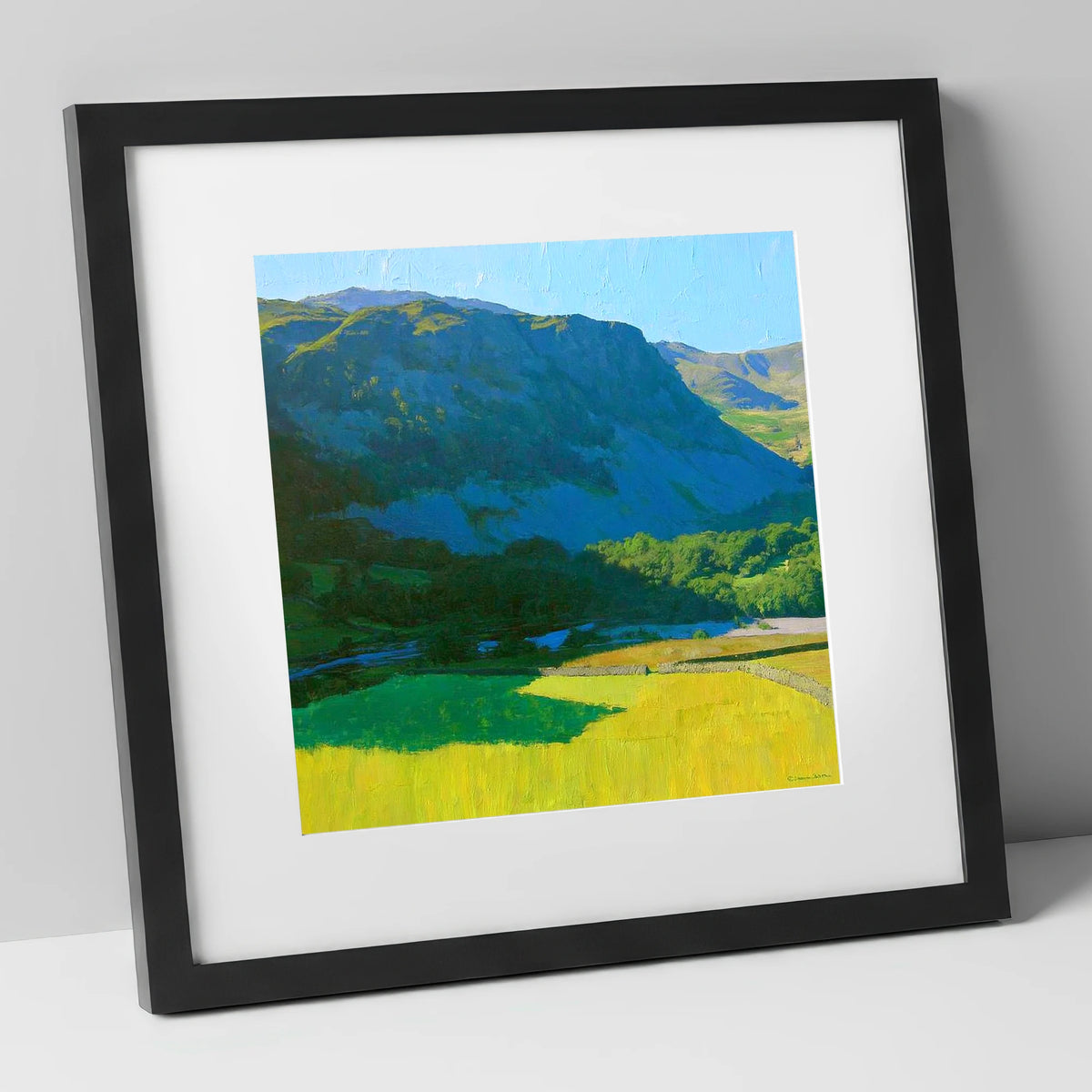 Arnison Crag Over Sunlit Fields lake district fell art print in black frame
