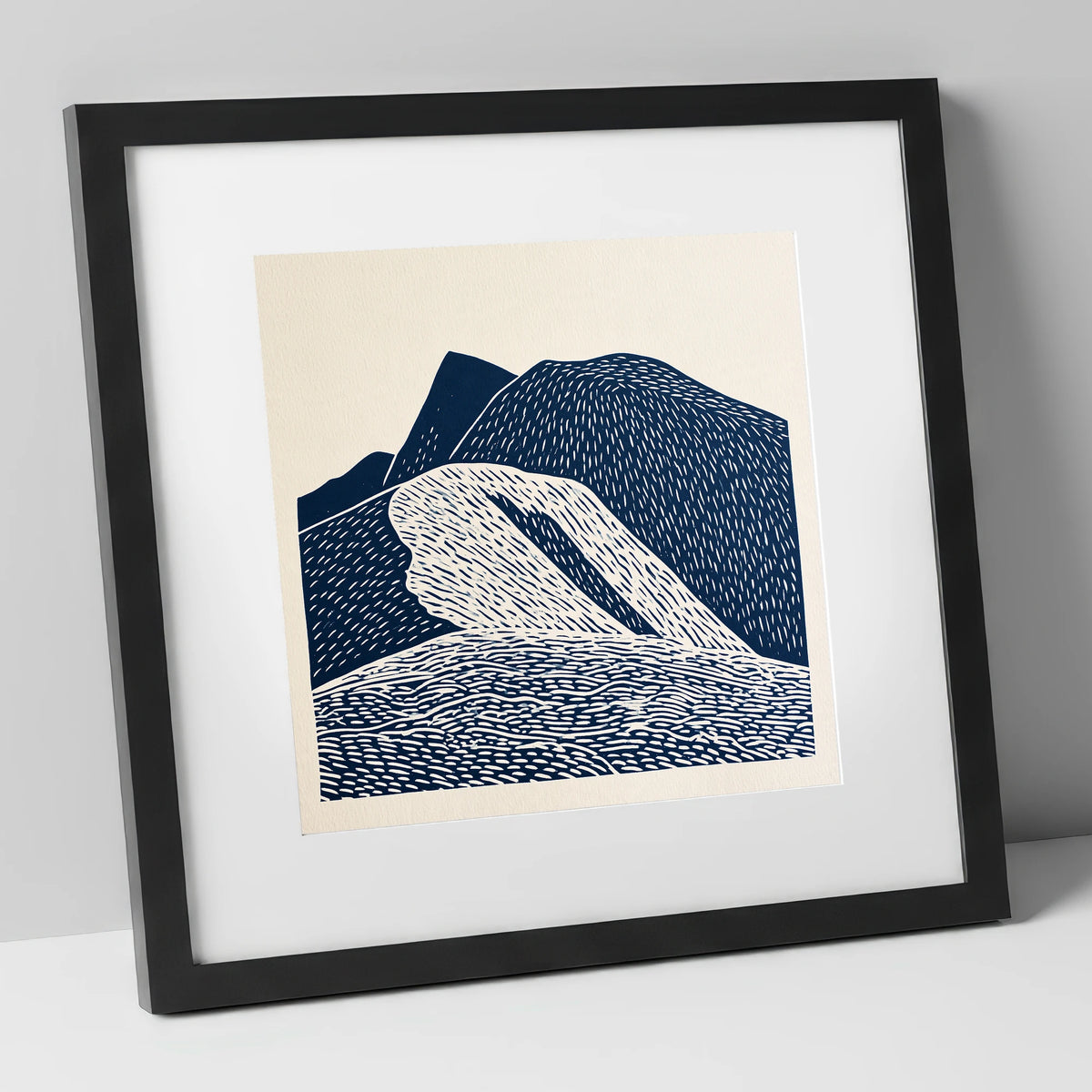 Helvellyn Ridge in Navy Blue lake district fell art print in black frame