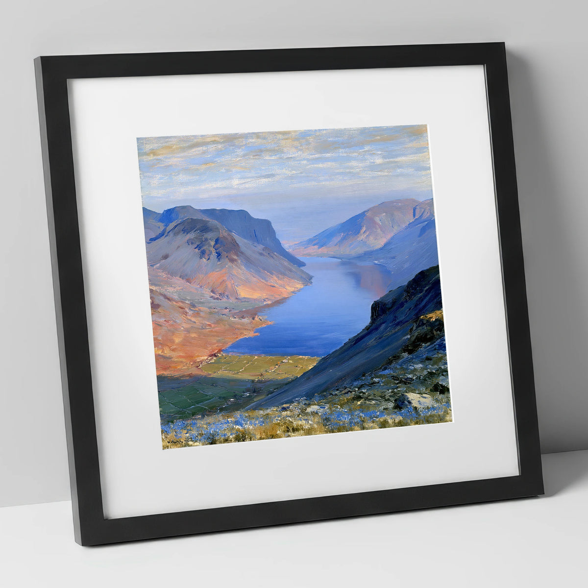 Scafell Pike Above Luminous Wastwater lake district fell art print in black frame