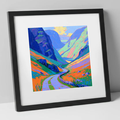 Mountain Pass With Violet Crags lake district valley art print in black frame