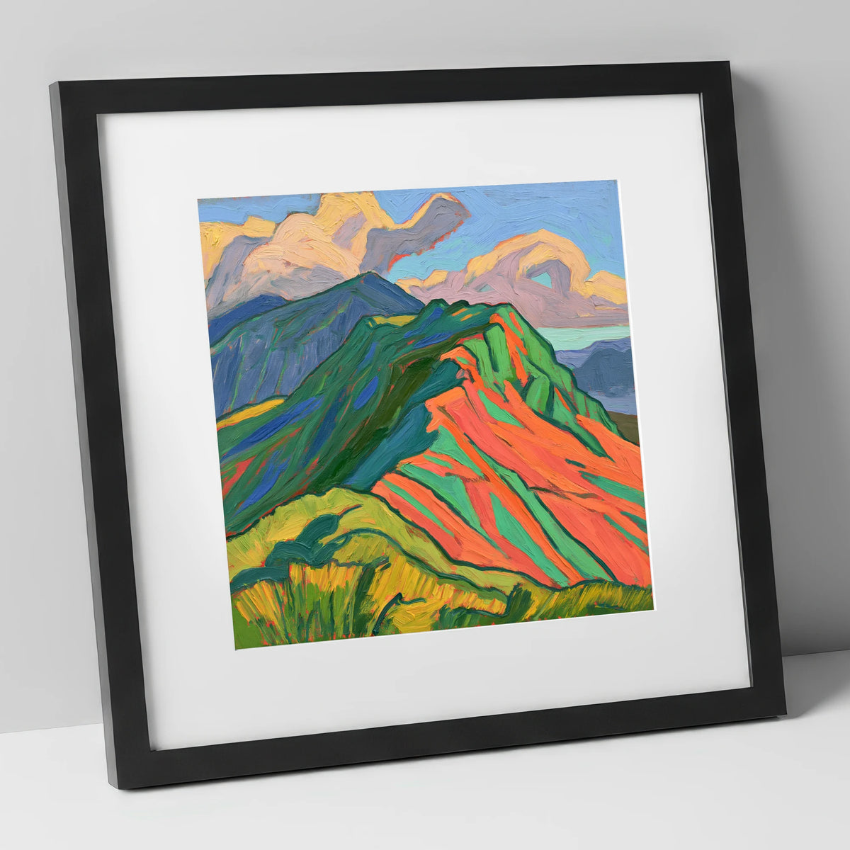 Vibrant Mountain Ridge lake district fell art print in black frame