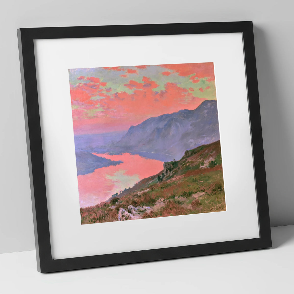 Summit View Under Coral Skies lake district fell art print in black frame