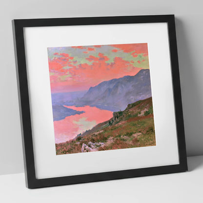 Summit View Under Coral Skies lake district fell art print in black frame