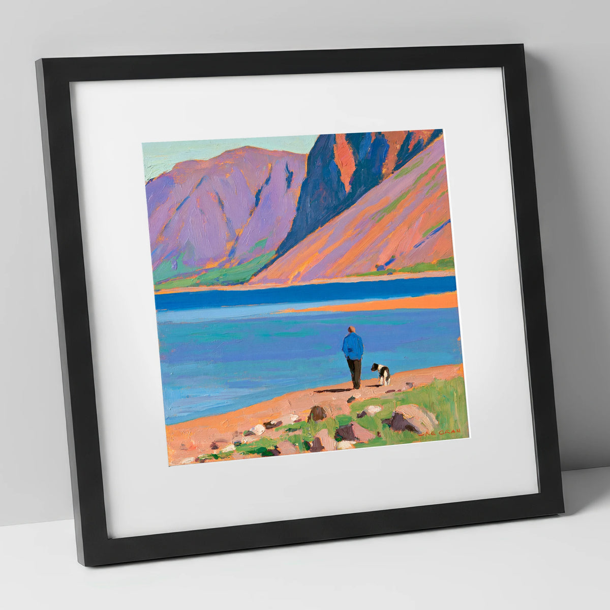 Vibrant Wast Water Dog Walk gifts for dog walkers art print in black frame