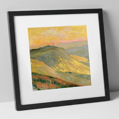 Golden Sunset From the Summit lake district fell art print in black frame