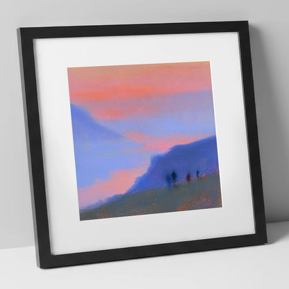 Twilight Walkers on the Fell lake district fell art print in black frame