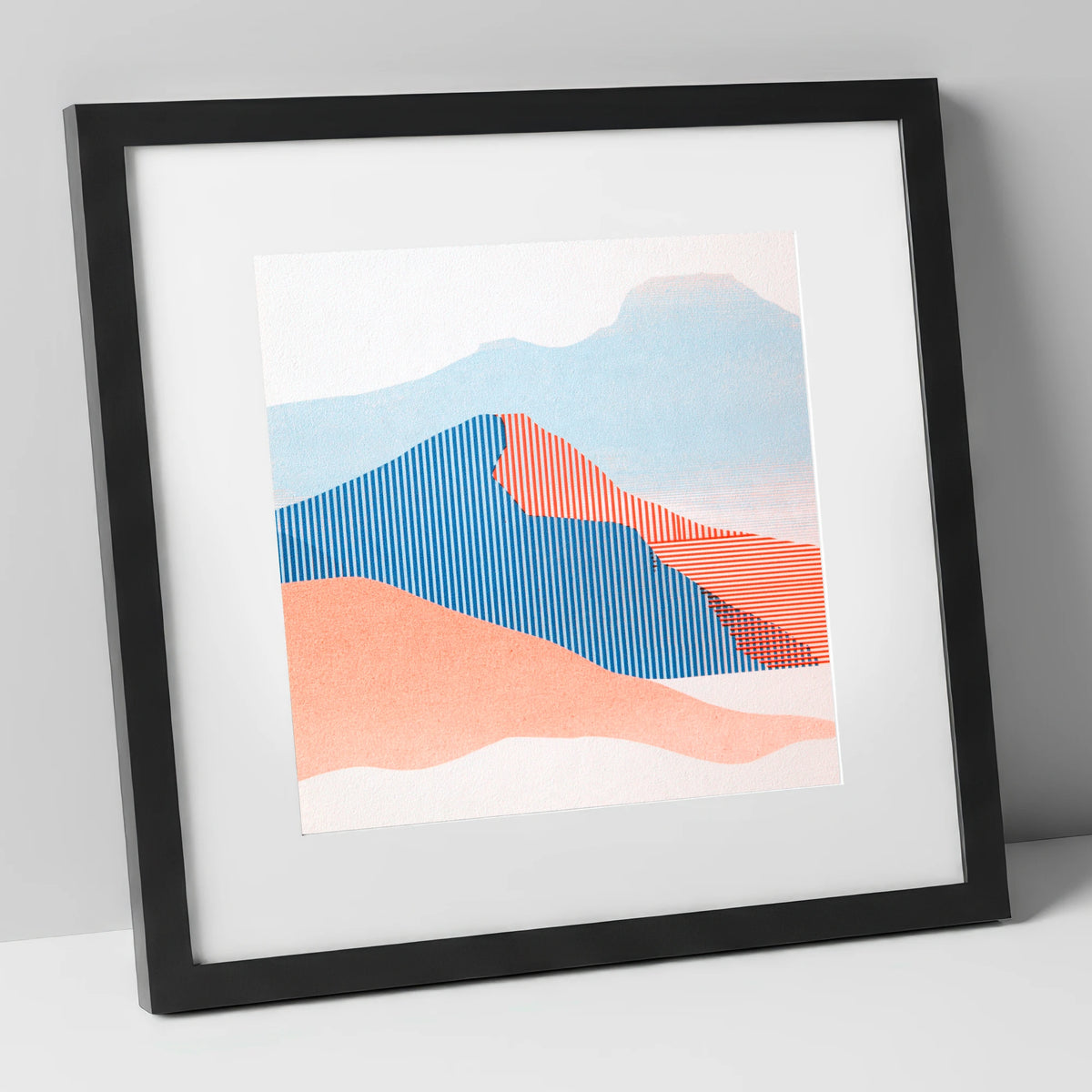 Geometric Fell Summit View lake district fell art print in black frame
