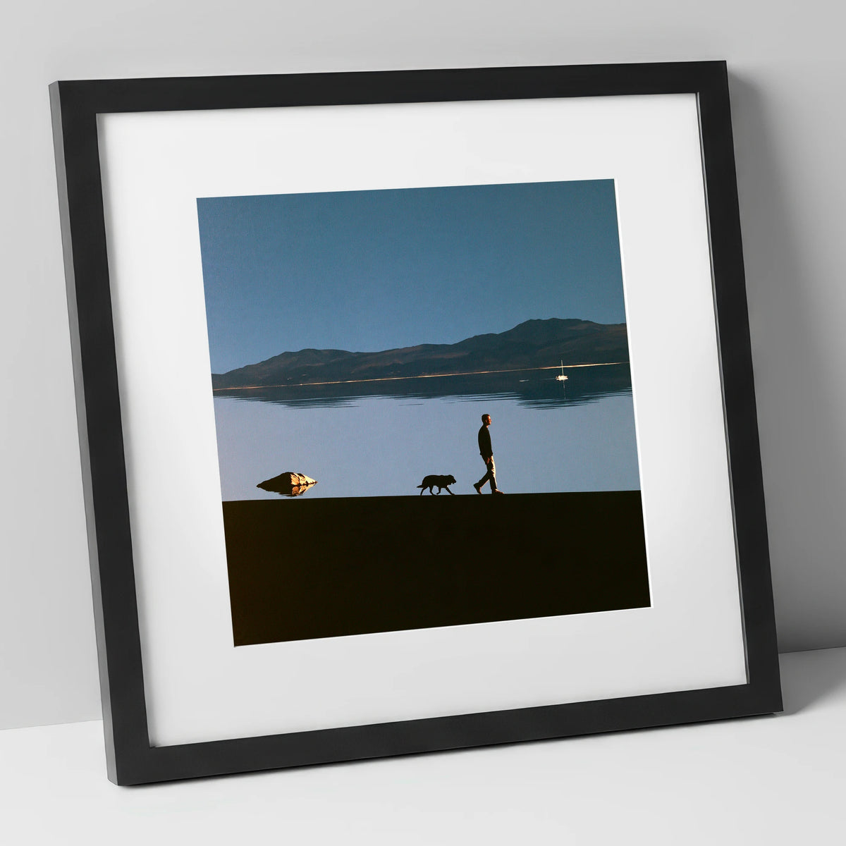 Windermere Dog Walk Silhouette gifts for dog walkers art print in black frame