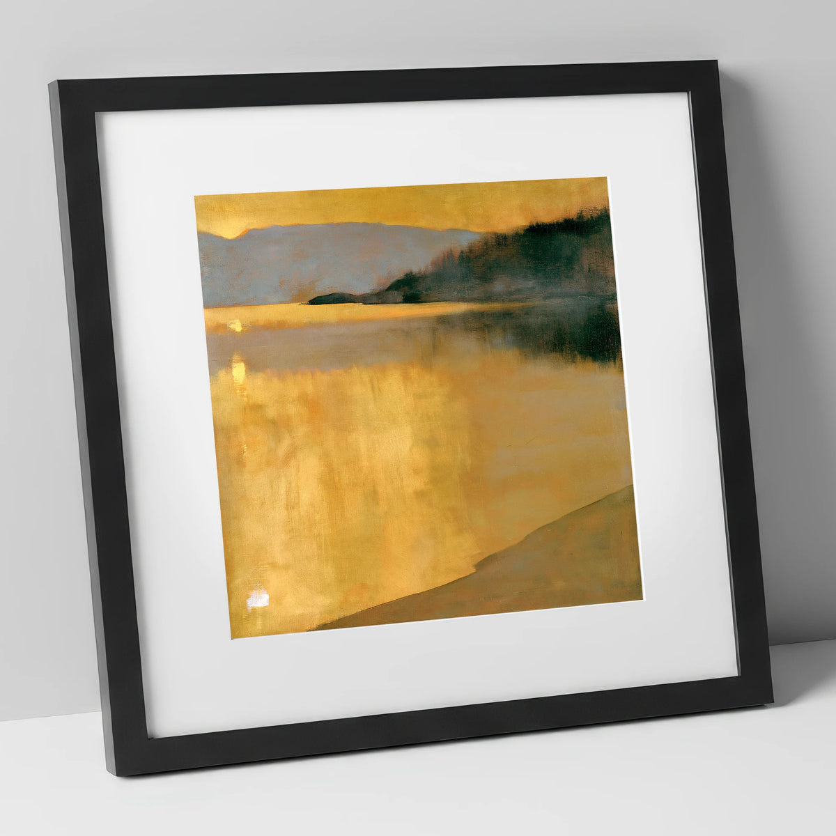 Golden Sunrise on the Lake lake district lake art print in black frame