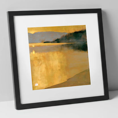 Golden Sunrise on the Lake lake district lake art print in black frame