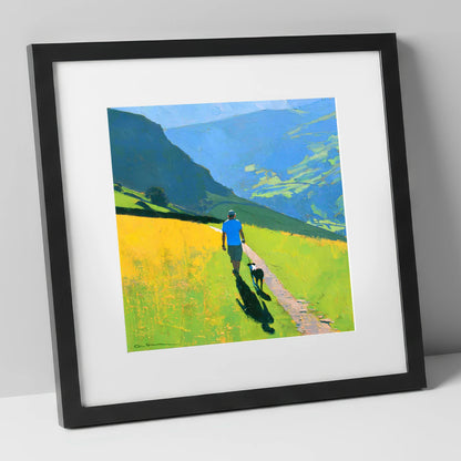 Sunlit Dog Walk Above Patterdale gifts for dog walkers art print in black frame