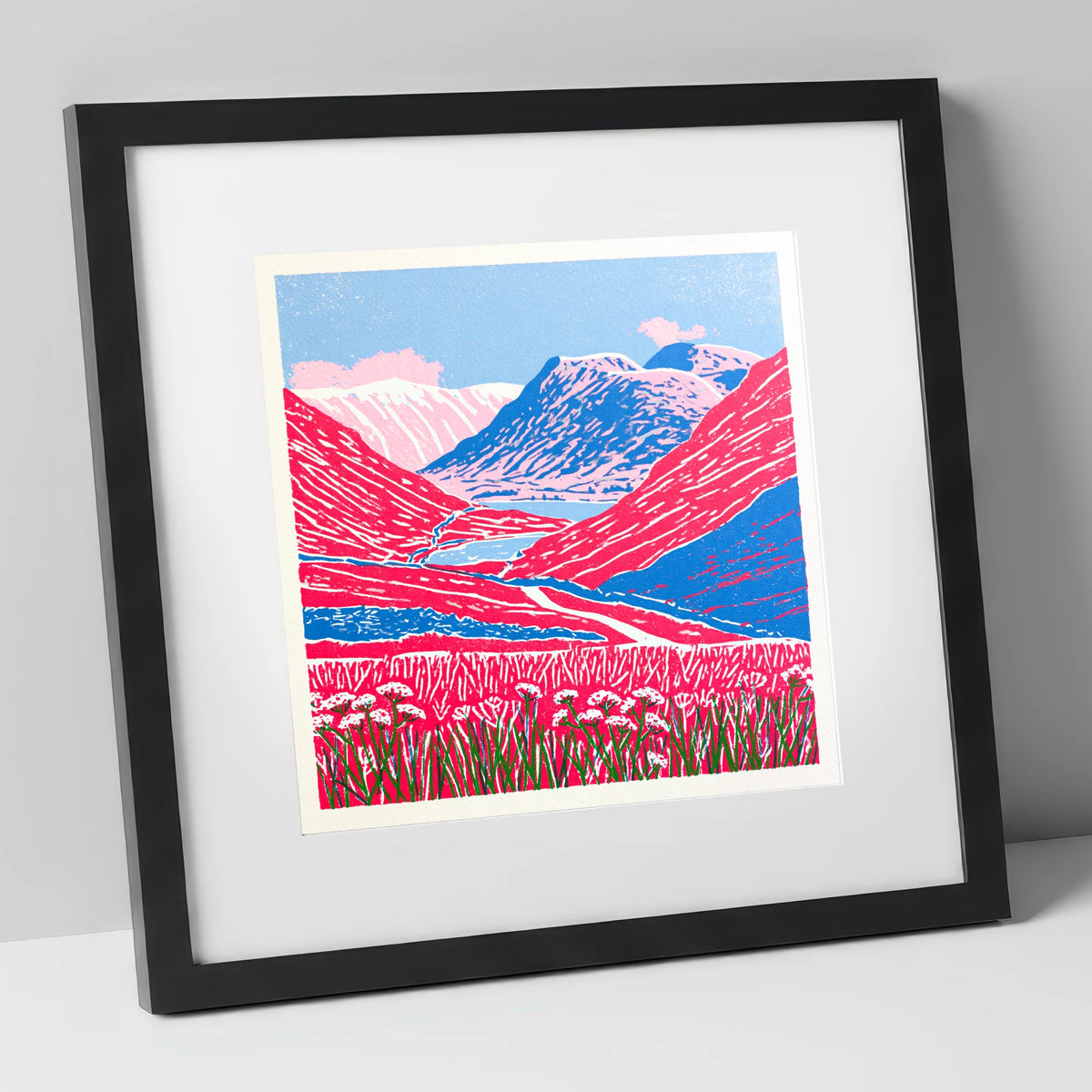 Vibrant Fells at Kirkstone Pass lake district valley art print in black frame
