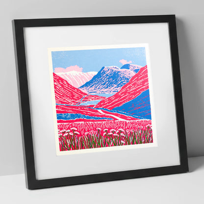 Vibrant Fells at Kirkstone Pass lake district valley art print in black frame