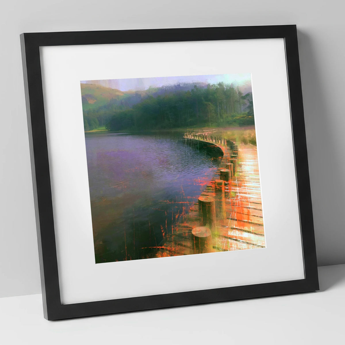Tarn Hows Curving Boardwalk lake district lake art print in black frame